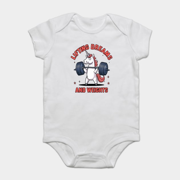 Unicorn Weightlifting " Lifting Dream And Weights " Baby Bodysuit by Pixel Threads 